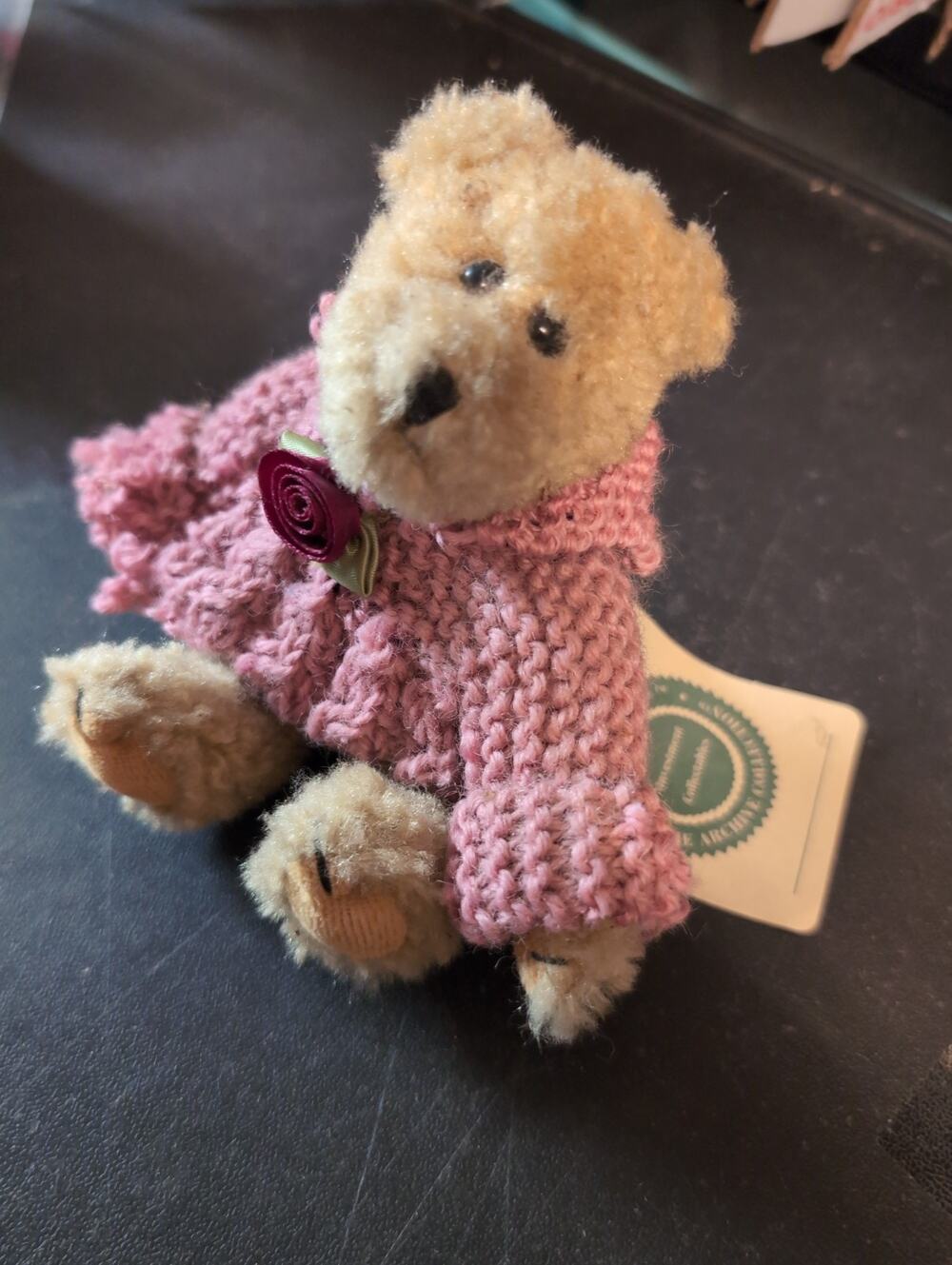 Boyd’s Bears Head Bean Collection 5” Plush Pink Sweater Rose 🌹 w/ Tag
